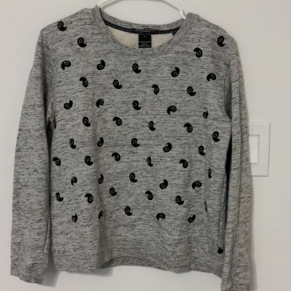 Scotch & Soda Madewell Gray Paisley-Embroidered Crewneck Sweater